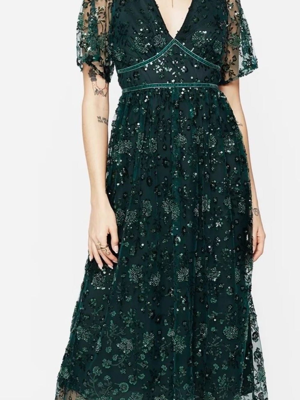 Disturbia Black Midi Dress with Green Sequin Embellishment